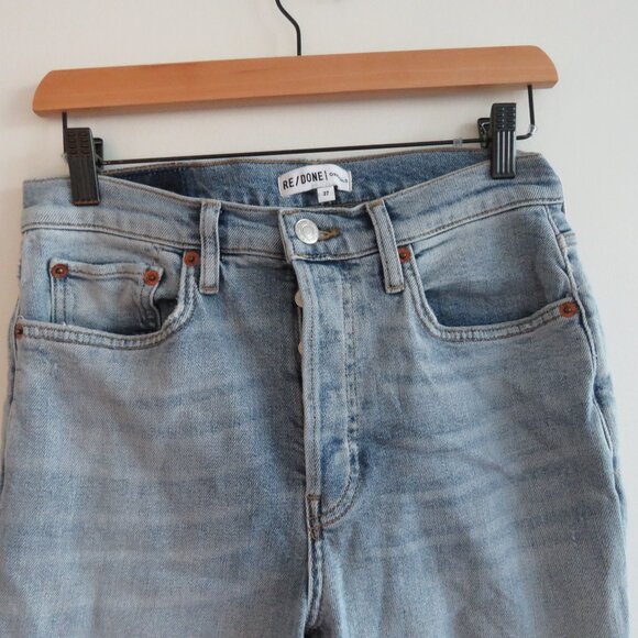RE/DONE High Rise Stove Pipe Straight Leg Jeans Lived in Light Wash - Size 27 - Picture 4 of 14